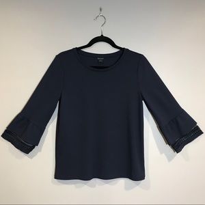 Ann Taylor Navy Blouse with 3/4 Stitched Sleeves